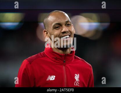 Londra, Regno Unito. 29th Gen 2020. Fabinho di Liverpool pre match durante la partita della Premier League tra West Ham United e Liverpool all'Olympic Park di Londra, Inghilterra, il 29 gennaio 2020. Foto Di Andy Rowland. Credito: Prime Media Images/Alamy Live News Foto Stock