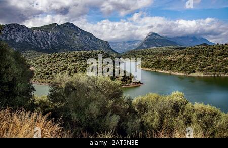 Lago del Cedrino nei pressi di Dorgali, Sardegna, Italia. Foto Stock