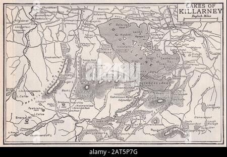 Mappa d'epoca dei laghi di Killarney Foto Stock