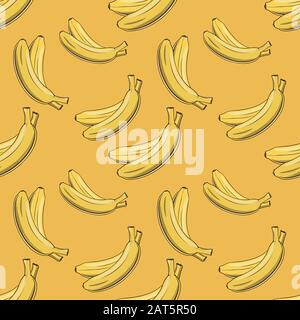 Motivo giallo senza cuciture con banane in stile vintage Illustrazione Vettoriale