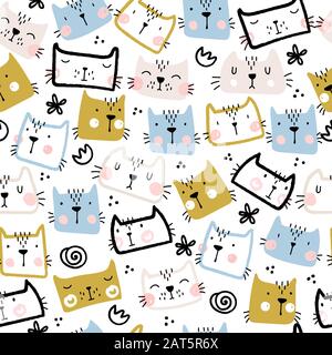 Pattern infantile senza cuciture con simpatici gatti Illustrazione Vettoriale