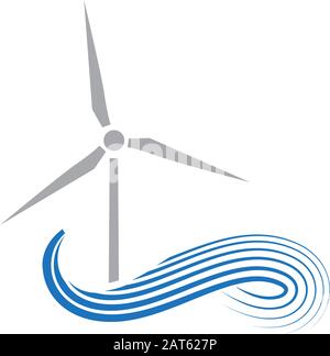 turbine eoliche e onde d'acqua Illustrazione Vettoriale