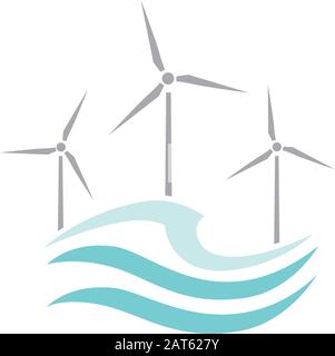 turbine eoliche e onde d'acqua Illustrazione Vettoriale