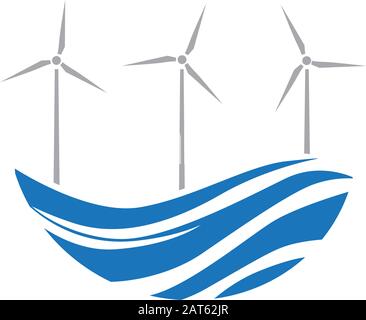 turbine eoliche e onde d'acqua Illustrazione Vettoriale