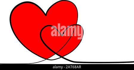 Vettore di un disegno a una linea di due cuori Illustrazione Vettoriale