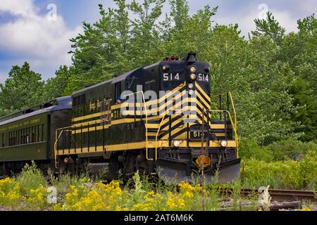 Locomotiva diesel-elettrica su Nickel Plate Road 514 nella collezione Steamtown National Historic Site a Scranton, Pennsylvania Foto Stock