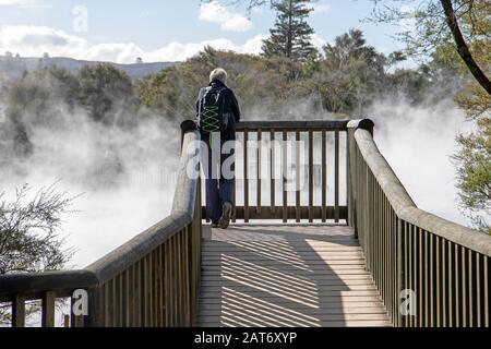 Lago Kuirau nel Parco Kuirau a Rotorua Foto Stock