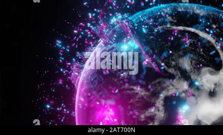 Astratta futuristica Terra circondata da elementi virtuali. Punti, numeri e linee. Elemento di questa immagine fornita dalla NASA. Rendering 3D. Concetto di tecnologia Foto Stock