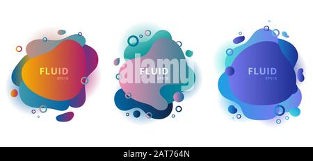 Set di elementi grafici astratti e moderni a forma di fluidi colorati su sfondo bianco. Striscioni a gradiente con forma fluida. Modello per la progettazione Illustrazione Vettoriale