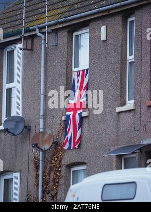 Sheerness, Kent, Regno Unito. 31st Gen 2020. Alcune proprietà di Sheerness, Kent, mostrano le bandiere dei giorni Brexit. Credito: James Bell/Alamy Live News Foto Stock