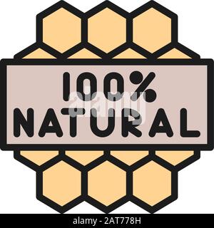 Favi, miele naturale prodotto piatto linea colore icona. Illustrazione Vettoriale