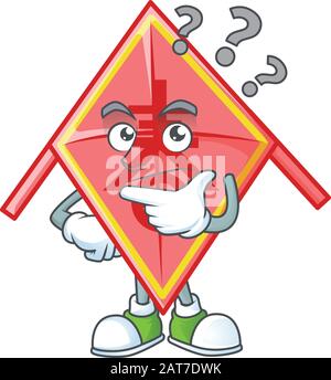 Cinese rosso kite cartone animato stile mascotte con gesto di confusione Illustrazione Vettoriale