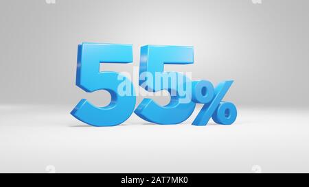 55% in blu 3D font su sfondo bianco per il business, presentazioni 3D rendering, alta qualità Foto Stock