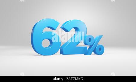 62% in font blu 3D su sfondo bianco per le aziende, presentazioni 3D rendering, alta qualità Foto Stock