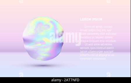 Vibrante sfera astratta colorata in stile vaporwave con texture olografica su sfondo viola e rosa Illustrazione Vettoriale