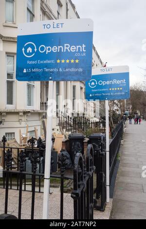 Open Rent To Let segni fuori di un albergo su Cromwell Road, Earl's Court, Londra, Regno Unito Foto Stock