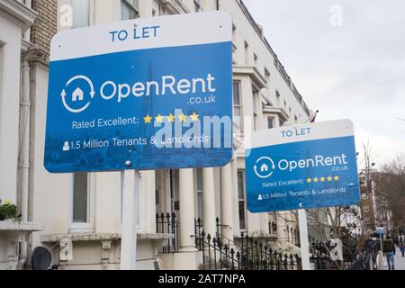 Open Rent To Let segni fuori di un albergo su Cromwell Road, Earl's Court, Londra, Regno Unito Foto Stock