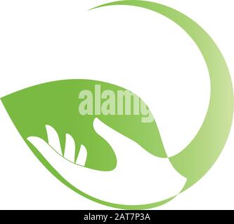 Mano, foglia, benessere, naturopata, vegano, logo Illustrazione Vettoriale