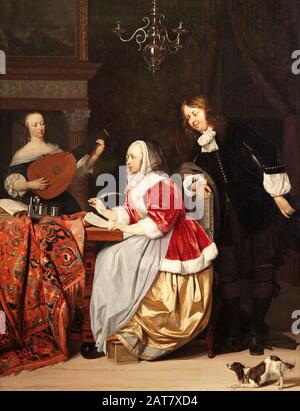 Una giovane donna Che Compone Un Pezzo di musica c. 1664 di Gabriel Metsu (1629-1667) Foto Stock