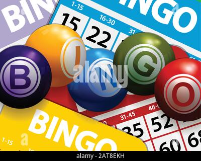 3d Illustrazione Di Bingo Balls Che Indica La Parola Bingo Su Sfondo Multicolori Bingo Cards Illustrazione Vettoriale