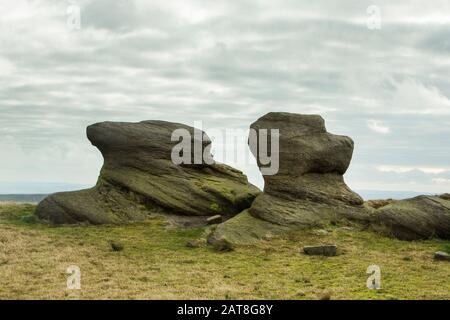Rocce Erose Sulla Pennine Way, Kinder Scout, Peak District National Park, Derbyshire, Inghilterra Foto Stock
