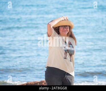 Isabel Coixet, regista spagnolo, ha girato il set del film "IT snows in Benidorm", Benidorm, Spagna Foto Stock