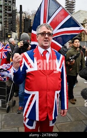 Brexiteer. Festa Della Brexit. House Of Parliament, Parliament Square, Westminster, Londra. REGNO UNITO Foto Stock