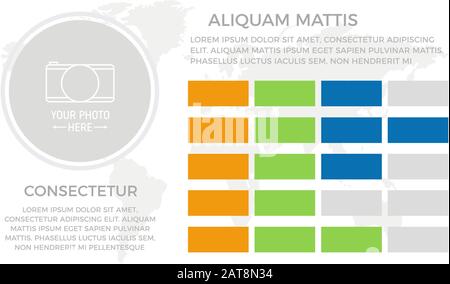 Set di elementi arancioni e verdi blu per infografica con diapositive di presentazione su mappe mondiali. Illustrazione Vettoriale