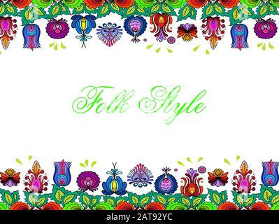 Sfondo floreale folksy - Slavic Folk Style Flower Border - Vector modellato Vignette Illustrazione Vettoriale