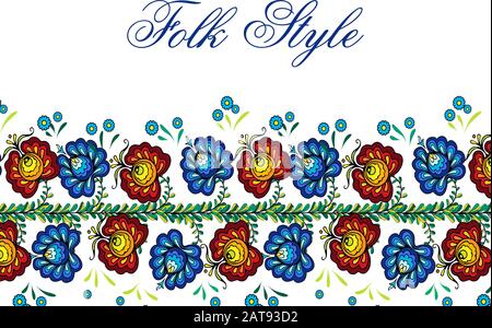 Folklore Fribe floreale - Fiore folksy russo Garland - Vector Decorative Vignette Illustrazione Vettoriale