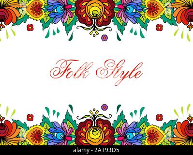 Folks bordatura floreale - modello di fiore in stile folk ucraino - Bright Vector Design Illustrazione Vettoriale