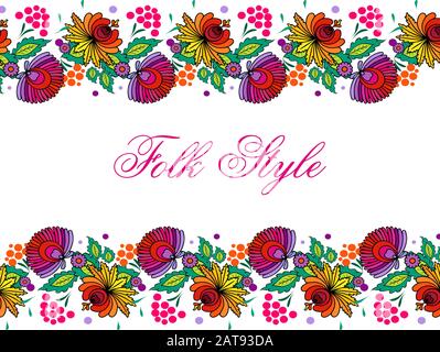 Folks Flower Border - Fiore Frieze in stile Slavoniano Folklore - Illustrazione vettoriale Illustrazione Vettoriale