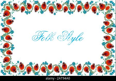 Folks Ornamento tradizionale - cornice stile pittura folcloristica biorussiana - Vector Floral Vignette Illustrazione Vettoriale