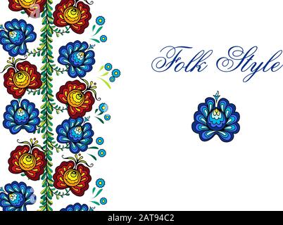 Tracery stile folksy - Ucraina pittura stile folk Garland - Vector Garland Vignette Illustrazione Vettoriale