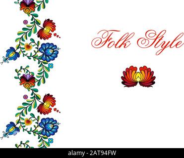 Ornamento floreale etnico - Frieze di fiori in stile folksy russo - Vector Decorative Vignette Illustrazione Vettoriale