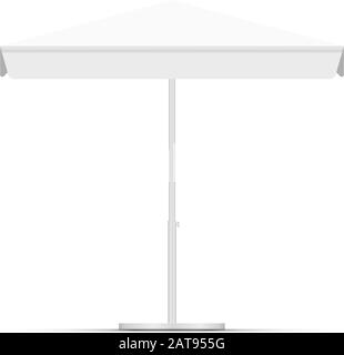 Bianco ombrellone vuoto commerciale vettore tenda. Mercato, caffè o ristorante desing elemento. Tenda vuota mercato quadrato tenda mock up isolato su w Illustrazione Vettoriale