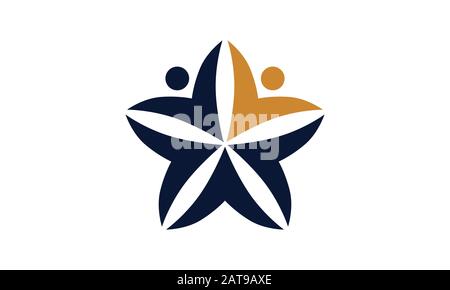 Logo vettoriale astratto isolato con mani che raggiungono insieme per formare una stella o un fiore Illustrazione Vettoriale