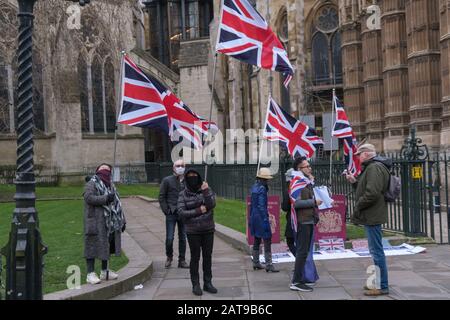 Londra, Regno Unito. 31st gennaio 2020. I titolari Di Passaporti britannici nazionali (Overseas) chiedono al governo britannico di identificare i titolari di BNO Come Cittadini britannici e di concedere ai loro figli la nazionalità britannica. I passaporti BNO sono stati un dispositivo inventato nei colloqui tra Cina e Regno Unito per il futuro di Hong Kong, e non danno alcun diritto di soggiorno nel Regno Unito e lo status speciale non è passato ai bambini. Ai cittadini di BN Hong Kongers viene negata la piena cittadinanza a meno che non possano fornire prove di non essere di origine cinese; dicono che si tratta di discriminazione e negazione dei loro diritti umani. Peter Marshall/Alamy Live News Foto Stock