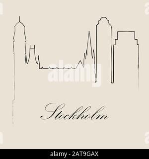 Calligraphic Skyline of Stockholm - Illustrazione vettoriale Illustrazione Vettoriale