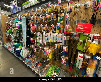 Orlando, FL/USA-1/29/20: Un'esposizione dei giocattoli del gatto per la vendita ad un supermercato di Petsmart pronto affinchè i proprietari dell'animale domestico comprino per i loro animali domestici. Foto Stock