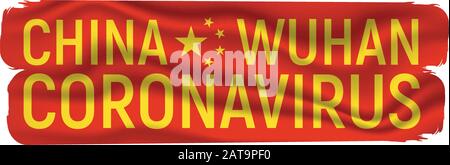 Cina Coronavirus. Wuhan Mortale Coronavirus E Virus. Epidemia Pericolosa E Simbolo Di Quarantena, Bandiera, Icona E Concetto. Illustrazione a del vettore cartoon Illustrazione Vettoriale