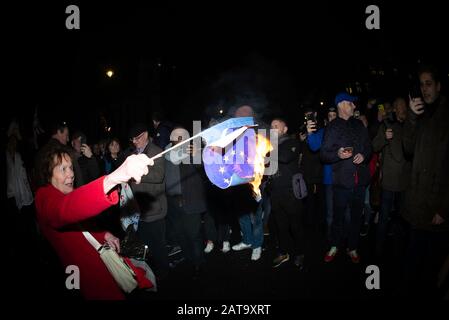 Londra, gennaio 31st 2020 i manifestanti Convertive celebrano l’inizio della Brexit come un farro di questo più contro-manifestanti combattono l’inizio della brexit RU Foto Stock