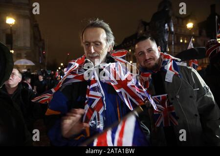Festa e commemorazioni del giorno della Brexit, Parliament Square e Whitehall, Londra, Regno Unito, 31st gennaio 2020 Foto Stock