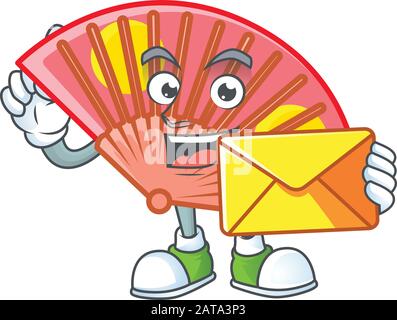 Design cherfully red cinese pieghevole mascotte ventola con busta Illustrazione Vettoriale