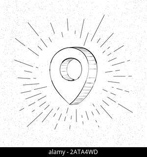 Simbolo disegnato a mano dell'icona del puntatore della mappa - icona del tratteggio vettore Doodle Illustrazione Vettoriale