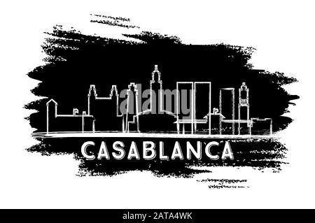 Casablanca Marocco Città Skyline Silhouette. Schizzo Disegnato A Mano. Illustrazione Vettoriale. Concetto Di Viaggio D'Affari E Turismo Con Architettura Moderna. Illustrazione Vettoriale