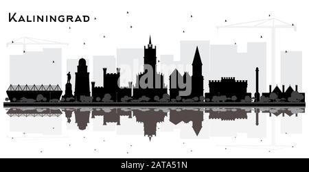 Kaliningrad Russia Città Skyline Silhouette Con Edifici Neri E Riflessioni. Illustrazione Vettoriale. Concetto Di Viaggio D'Affari E Turismo. Illustrazione Vettoriale