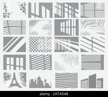 Set di ombra trasparente effetti di sovrapposizione. Illustrazione Vettoriale. I telai di finestre, Palm Tree e cieco. Illustrazione Vettoriale