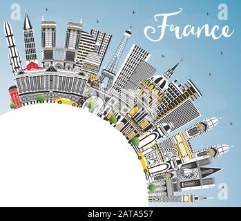 Benvenuti In France Skyline Con Edifici Grigi, Blue Sky E Copy Space. Illustrazione Vettoriale. Concetto Di Turismo Con Architettura Storica. Illustrazione Vettoriale