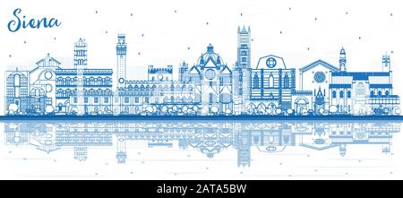 Profilo Siena Toscana Italia Città Skyline Con Edifici Blu E Riflessi. Illustrazione Vettoriale. Illustrazione Vettoriale